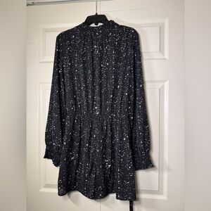 Fab’rik Women’s Black Adley Smocked Long Sleeve Romper Size Large